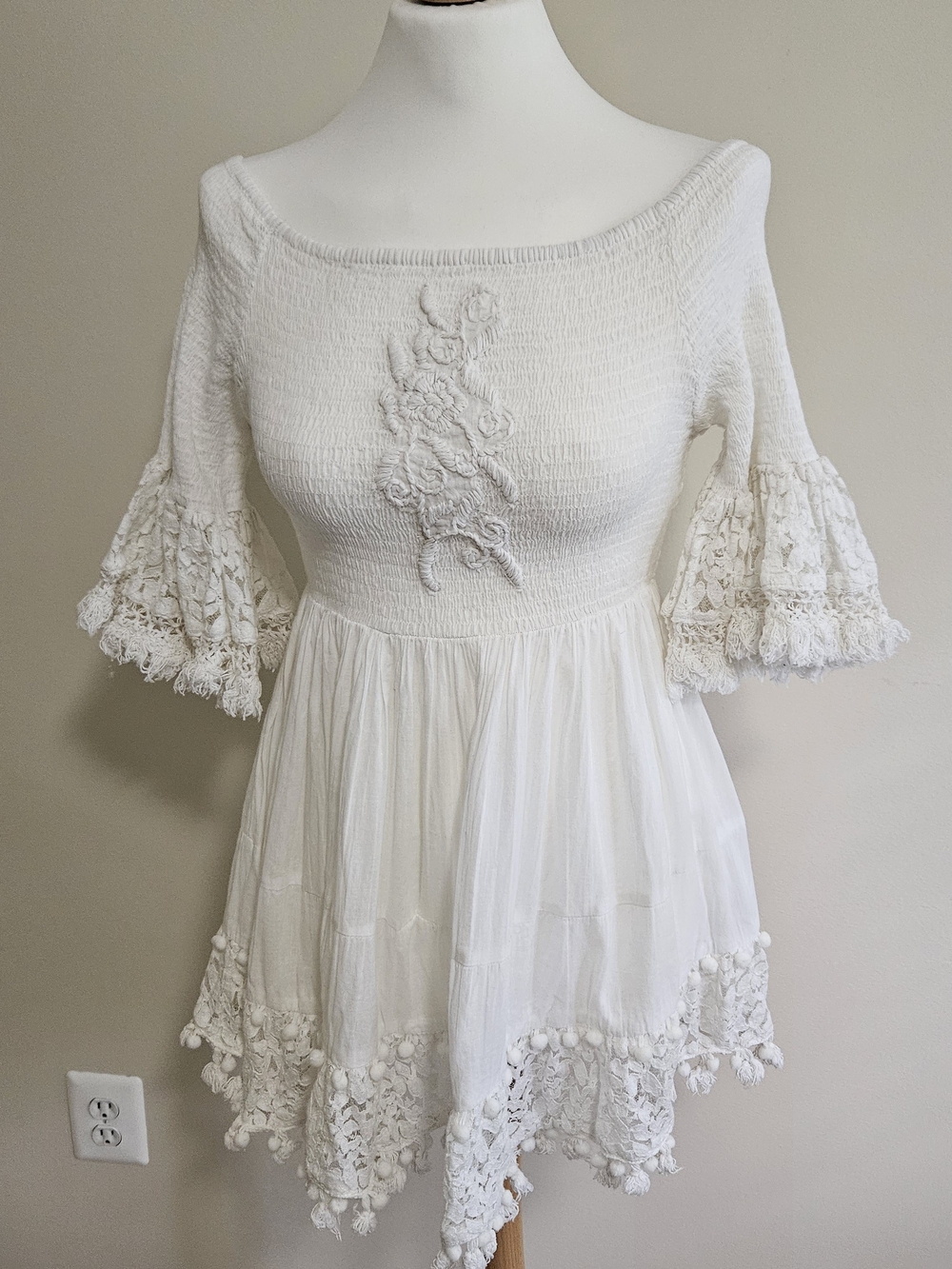 Italian summer - White Lace-Trim Mini Dress